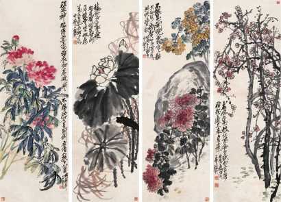 赵子云 丙辰（1916年）作 四季花卉 镜心